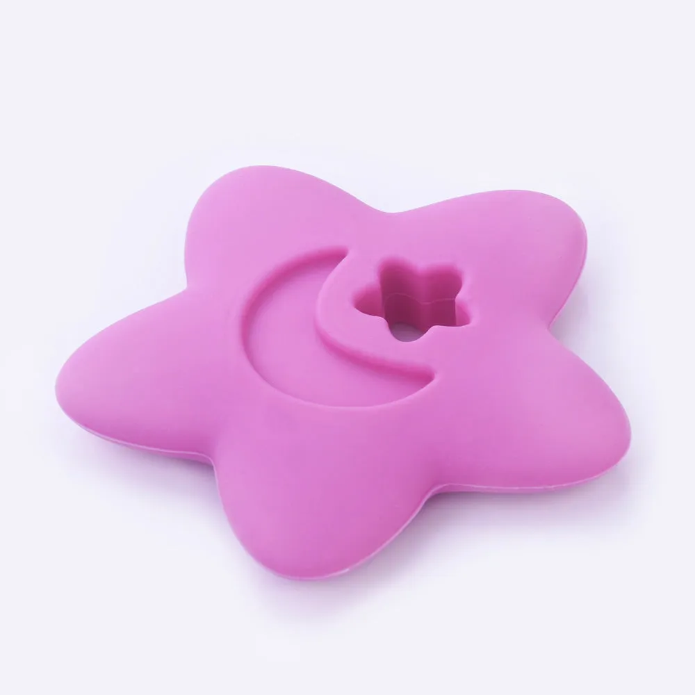2 1/2" Star Moon silicone teether teething toy baby teether pendant 100% Food Grade DIY necklace 1pcs 102570