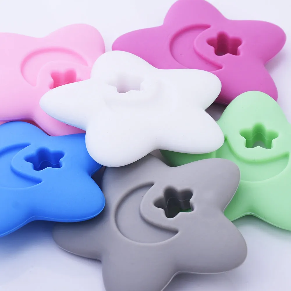 2 1/2" Star Moon silicone teether teething toy baby teether pendant 100% Food Grade DIY necklace 1pcs 102570