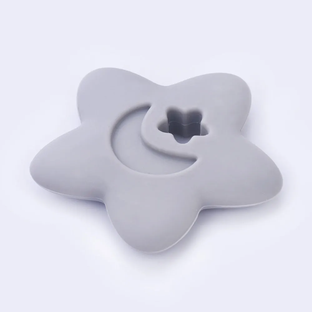 2 1/2" Star Moon silicone teether teething toy baby teether pendant 100% Food Grade DIY necklace 1pcs 102570