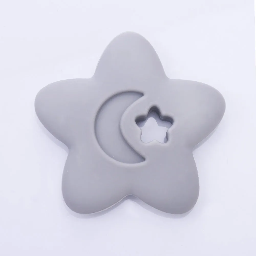 2 1/2" Star Moon silicone teether teething toy baby teether pendant 100% Food Grade DIY necklace 1pcs 102570