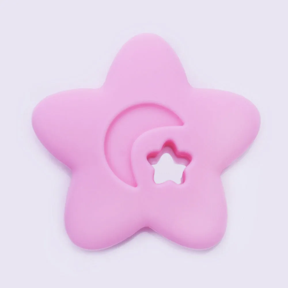 2 1/2" Star Moon silicone teether teething toy baby teether pendant 100% Food Grade DIY necklace 1pcs 102570
