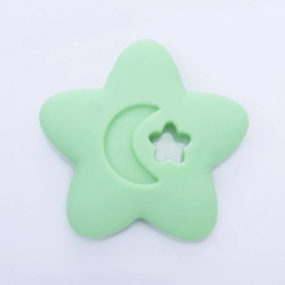 2 1/2" Star Moon silicone teether teething toy baby teether pendant 100% Food Grade DIY necklace 1pcs 102570