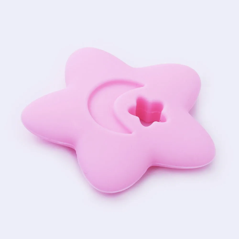 2 1/2" Star Moon silicone teether teething toy baby teether pendant 100% Food Grade DIY necklace 1pcs 102570