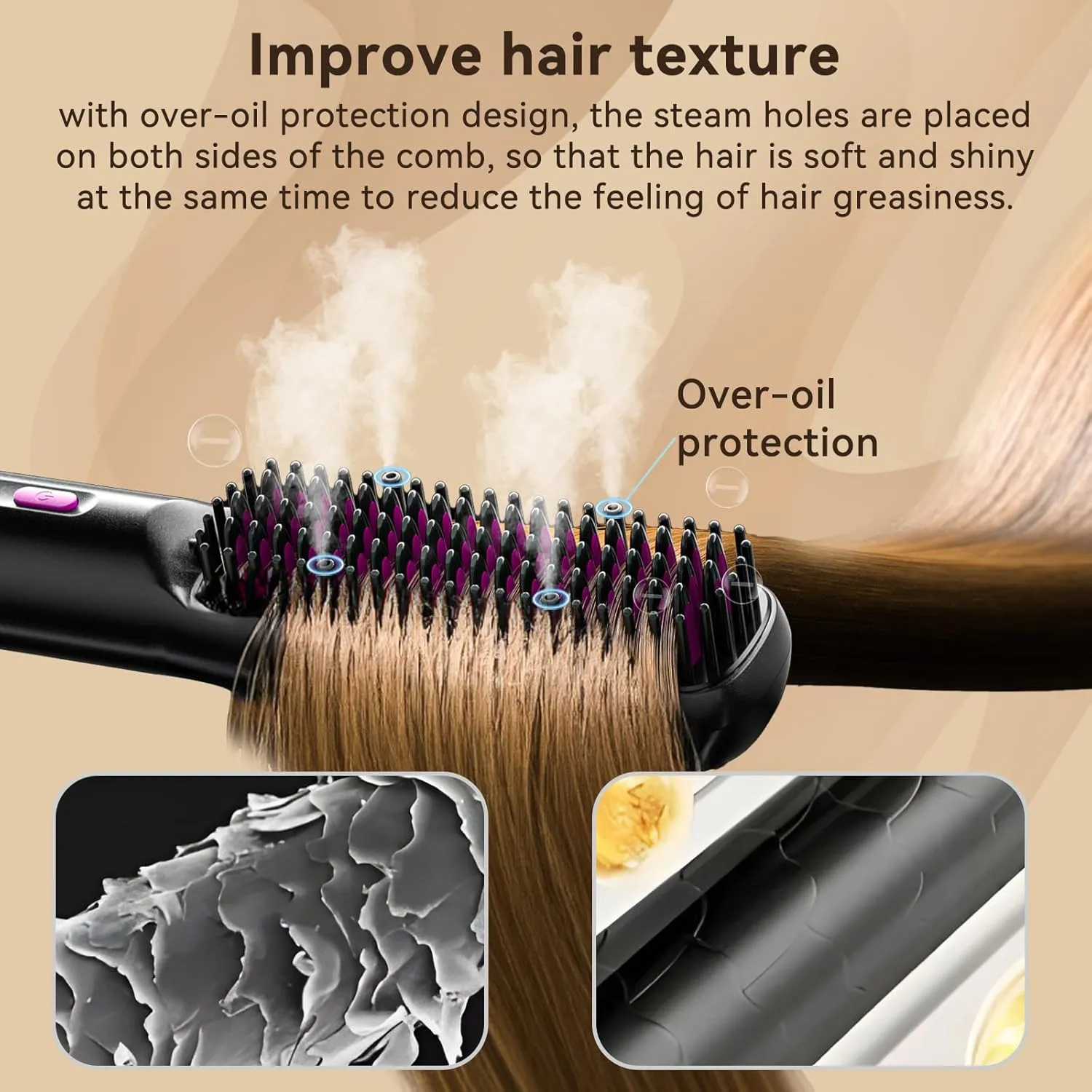 2 in 1 Steam Hair Straightener Brush, MSDS Approved 30s Fast Heat-up Electric Portable steam Straightener Brush Hot Comb with 2 Essential Oils, Reduce Frizz, Nourishes Hair, 20Min Auto Shut-Off