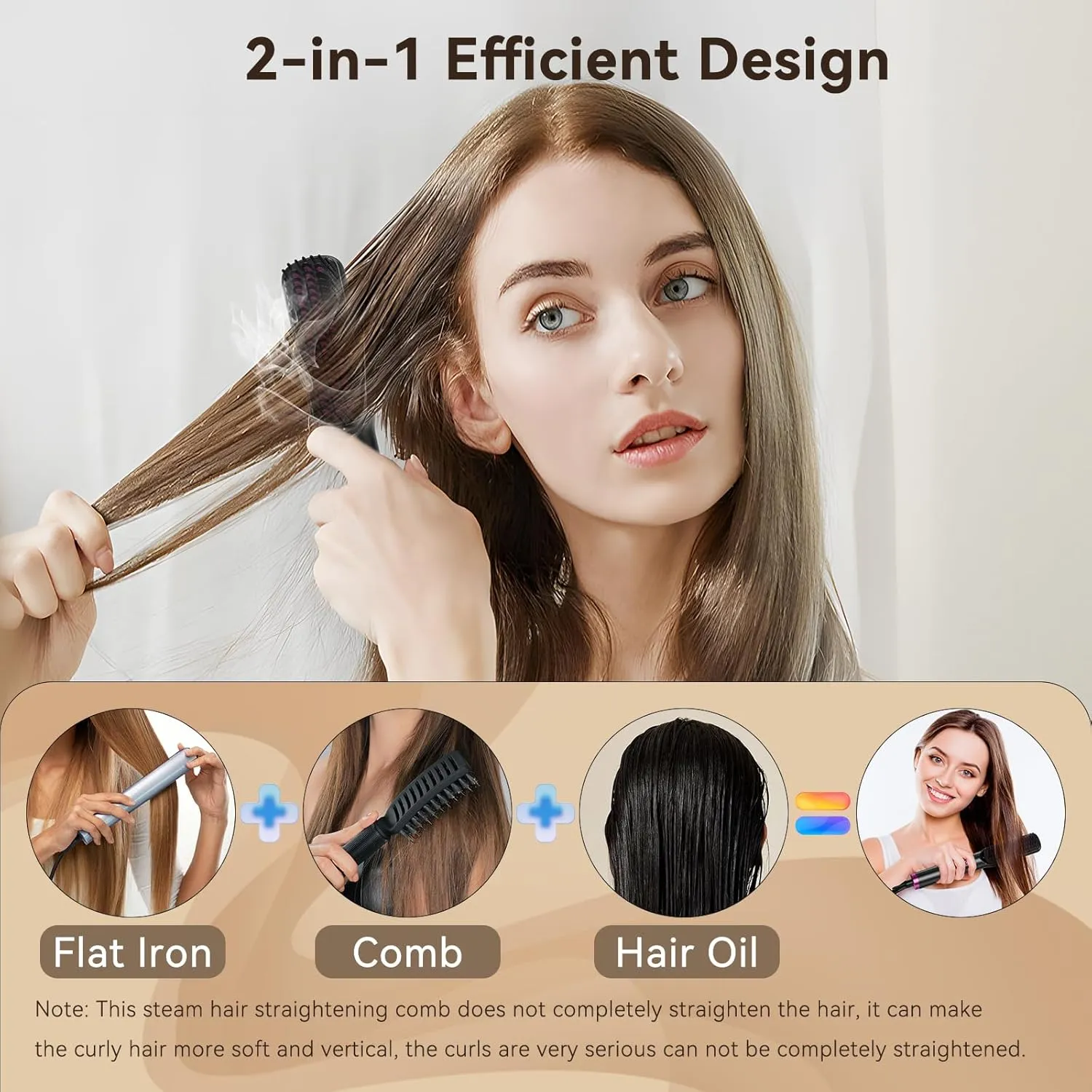2 in 1 Steam Hair Straightener Brush, MSDS Approved 30s Fast Heat-up Electric Portable steam Straightener Brush Hot Comb with 2 Essential Oils, Reduce Frizz, Nourishes Hair, 20Min Auto Shut-Off