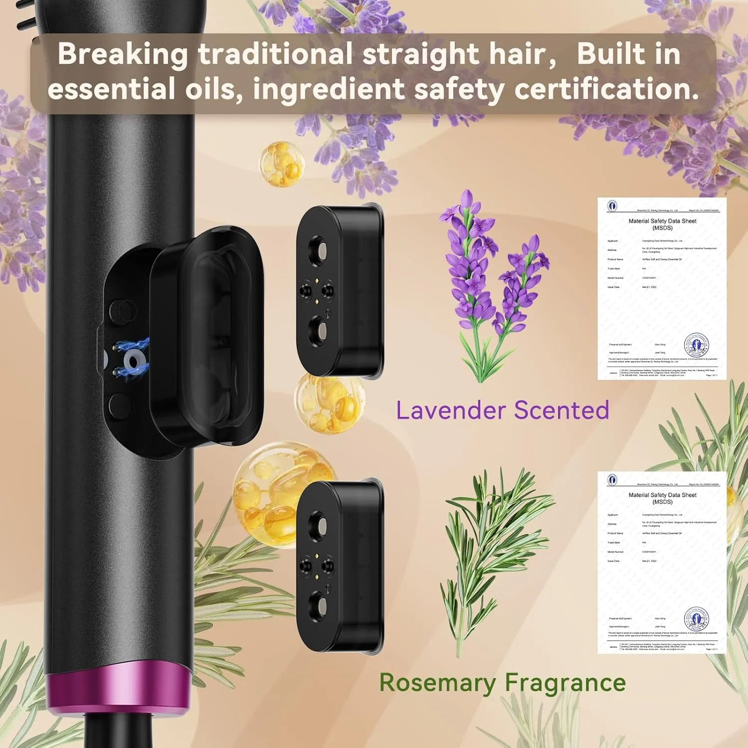 2 in 1 Steam Hair Straightener Brush, MSDS Approved 30s Fast Heat-up Electric Portable steam Straightener Brush Hot Comb with 2 Essential Oils, Reduce Frizz, Nourishes Hair, 20Min Auto Shut-Off