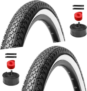 2 Pack 26 inch Bike Tires - 26x2.125 Beach Cruiser Bicycle Tires for Folding Replacement Bike with 26 inch Schrader Valve Bike Tubes, 2 Tire Levers