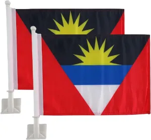 2 Pack Car Flags,Car Flag Antigua Flag Outdoor with Antiguans Flag and Car Flag Pole, Car Logo Window Clip Can be Clipped to Most Windows 14 inch Flag Pole and 16 x 10 inch Double Sided Flag.