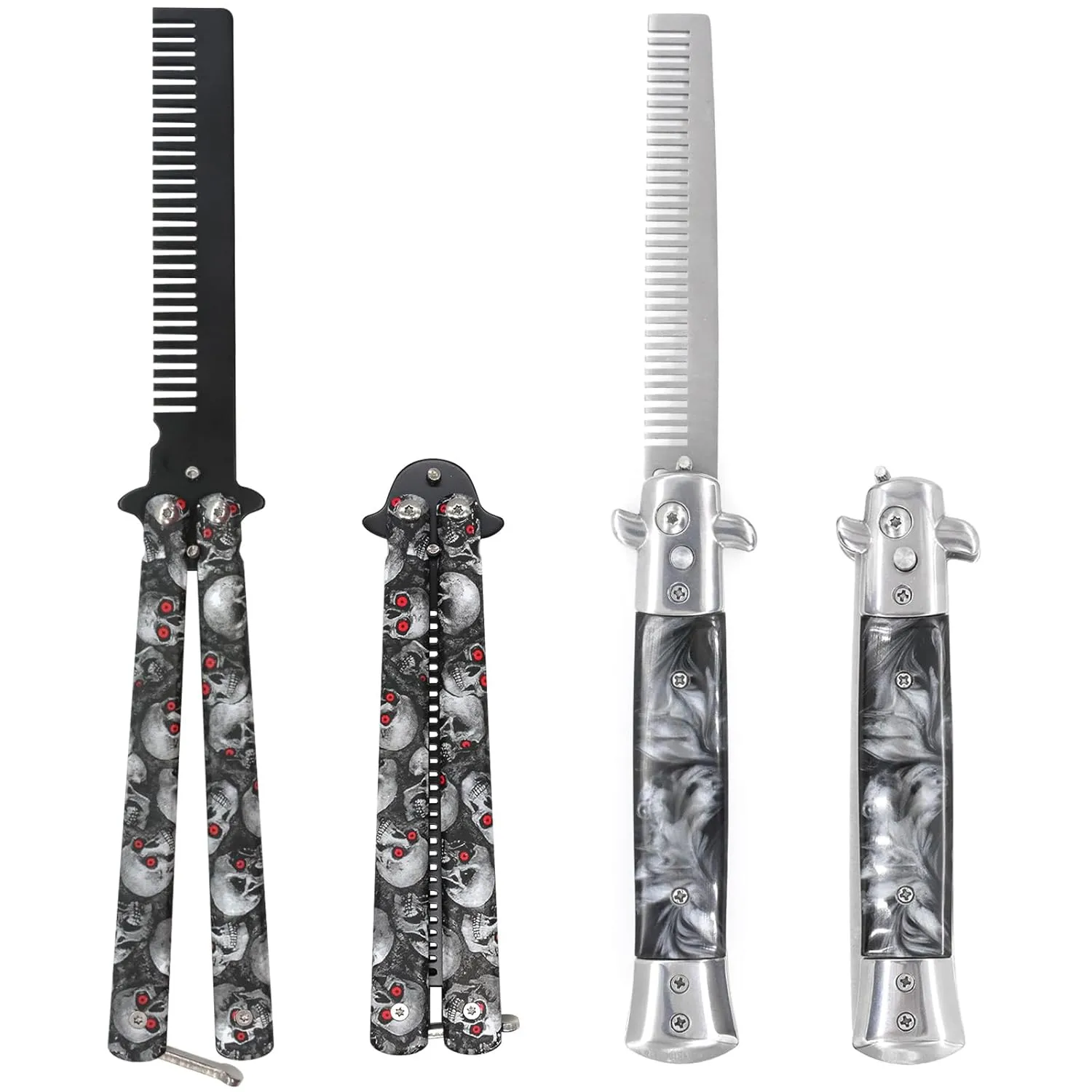 2 Pcs Folding Pocket Beard Combs, Metal Switchblade Comb Butterfly Moustache Comb for Men, Stainless Steel Switch Blade Travel Hair Styling Tool