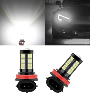 2 PCS H8 H11 LED Fog Light Bulbs, 12V Plug and Play Car Fog Lights, High Bright H8 H11 LED Chips Fog Lamps Replacements for Most Cars, Trucks, SUVs, Car Accessories (White)