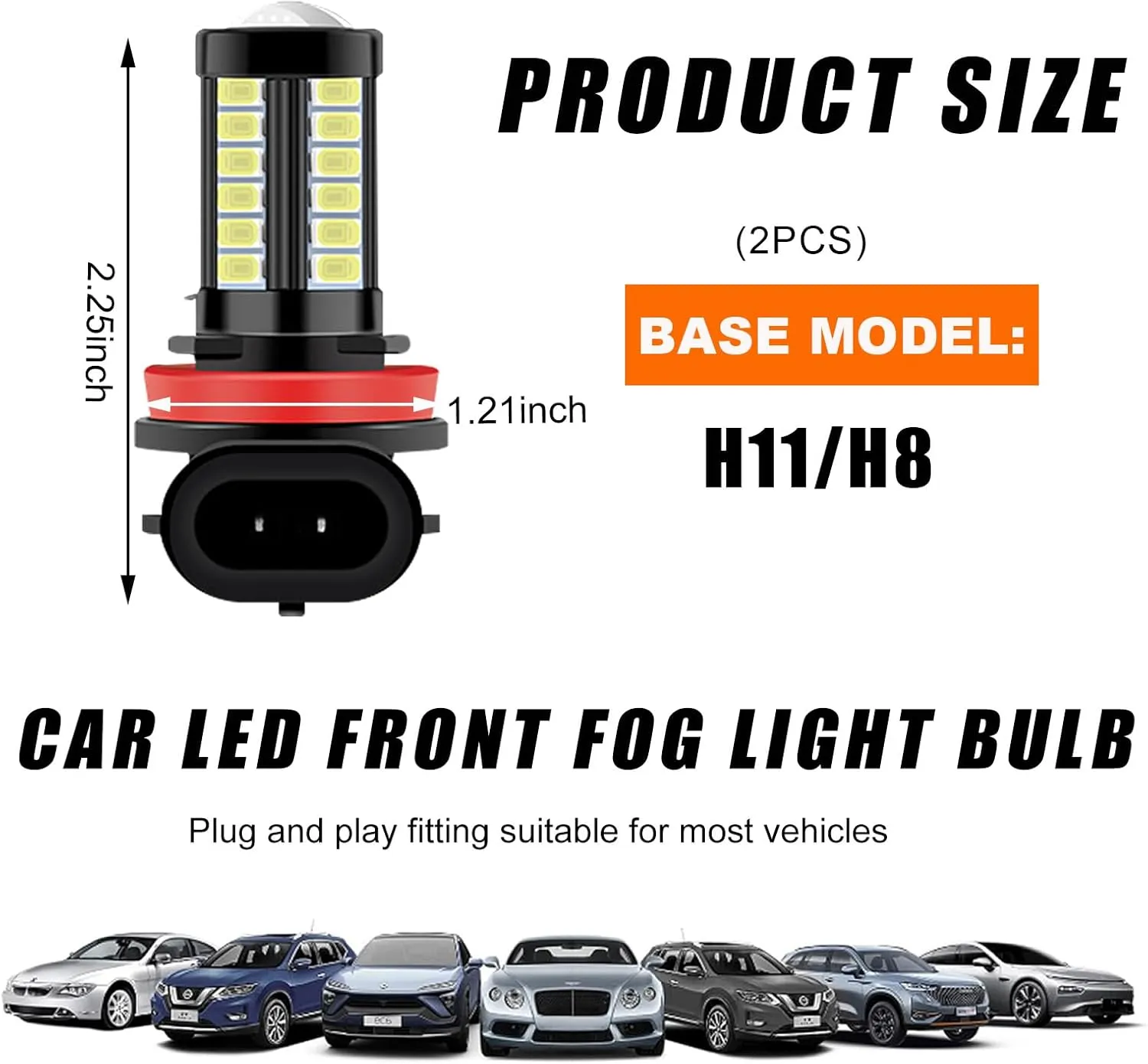 2 PCS H8 H11 LED Fog Light Bulbs, 12V Plug and Play Car Fog Lights, High Bright H8 H11 LED Chips Fog Lamps Replacements for Most Cars, Trucks, SUVs, Car Accessories (White)