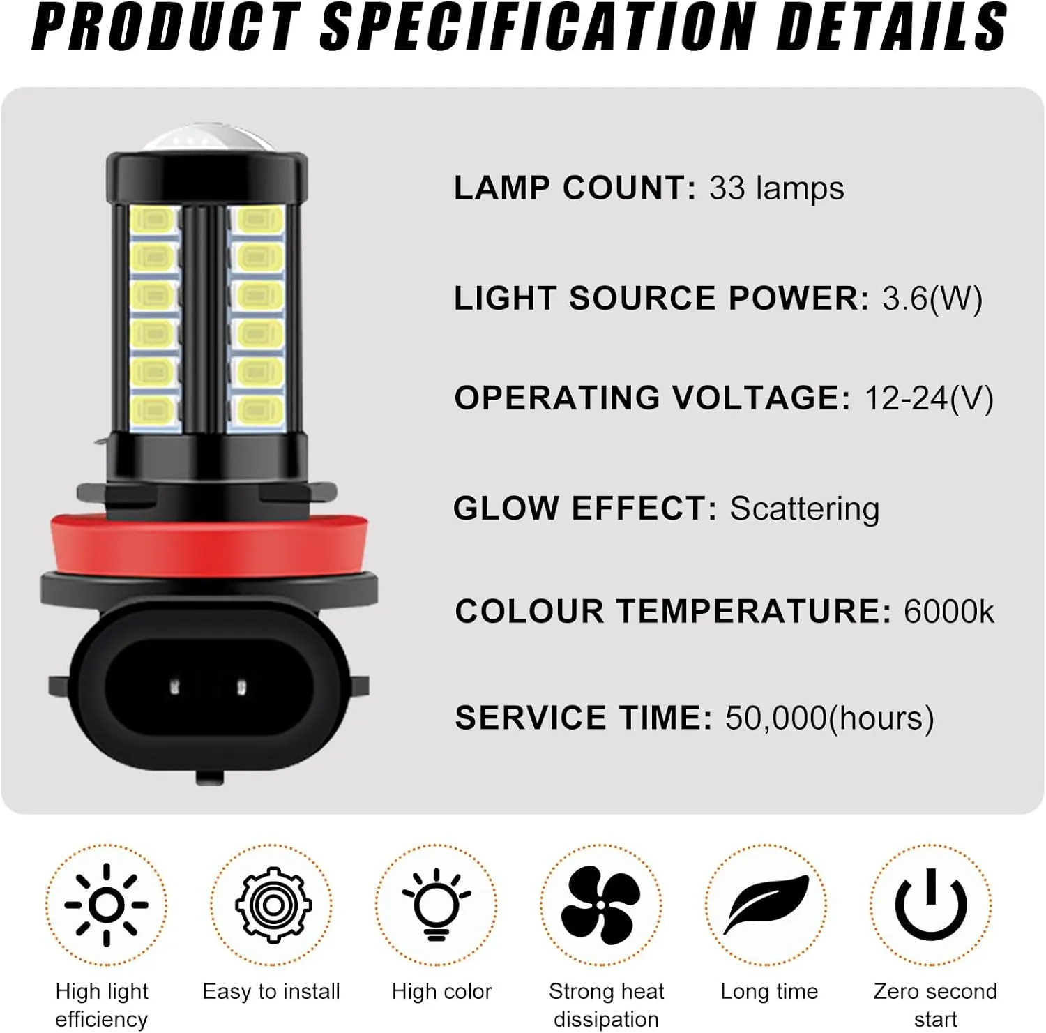 2 PCS H8 H11 LED Fog Light Bulbs, 12V Plug and Play Car Fog Lights, High Bright H8 H11 LED Chips Fog Lamps Replacements for Most Cars, Trucks, SUVs, Car Accessories (White)