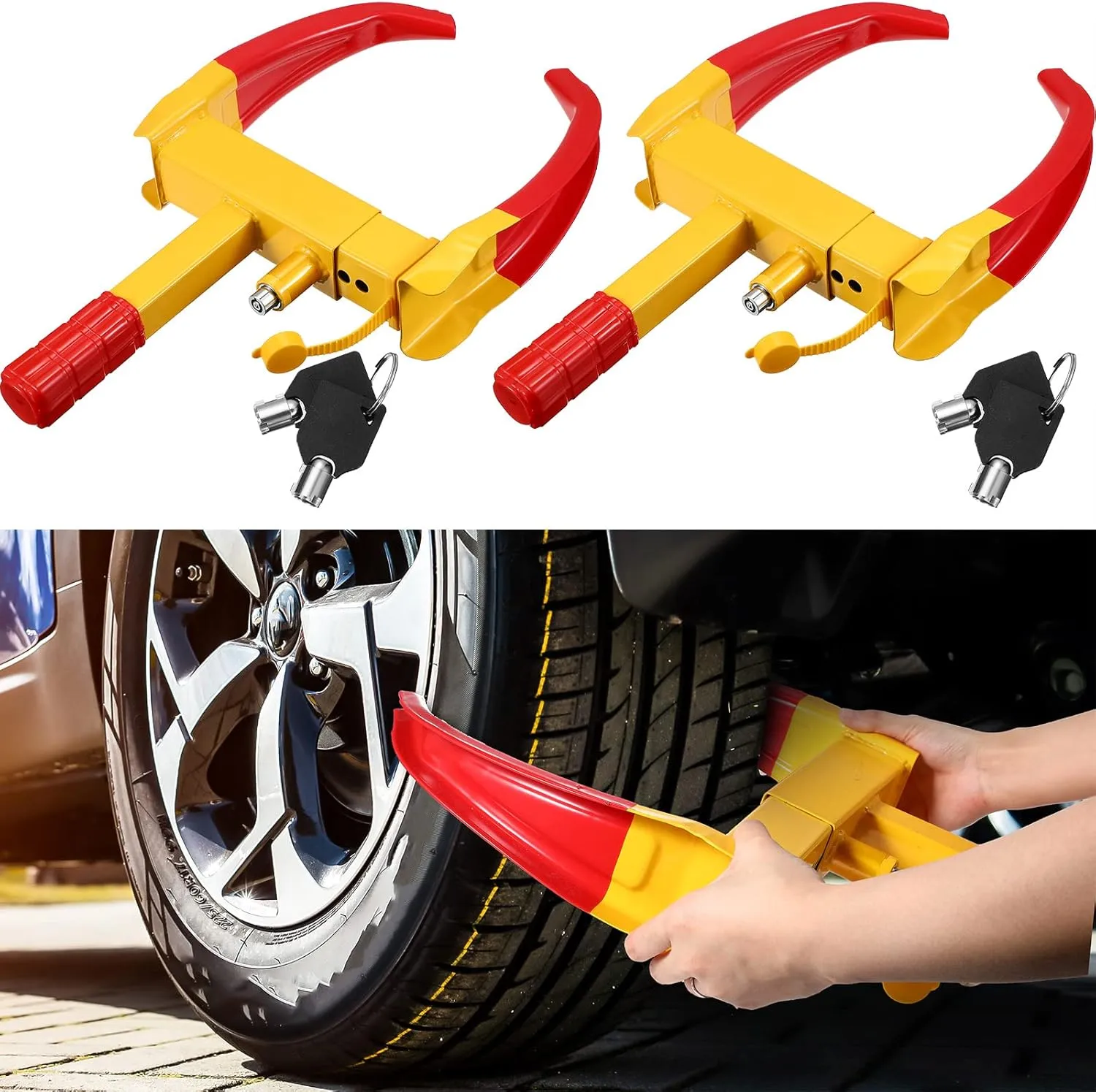 2 Pcs Wheel Lock for Cars, Heavy Duty Trailer Wheel Lock Universal Security Anti Theft Tire Clamp for Vehicles Boot Camper SUV ATV Boat Motorcycle Deterrent(Red)