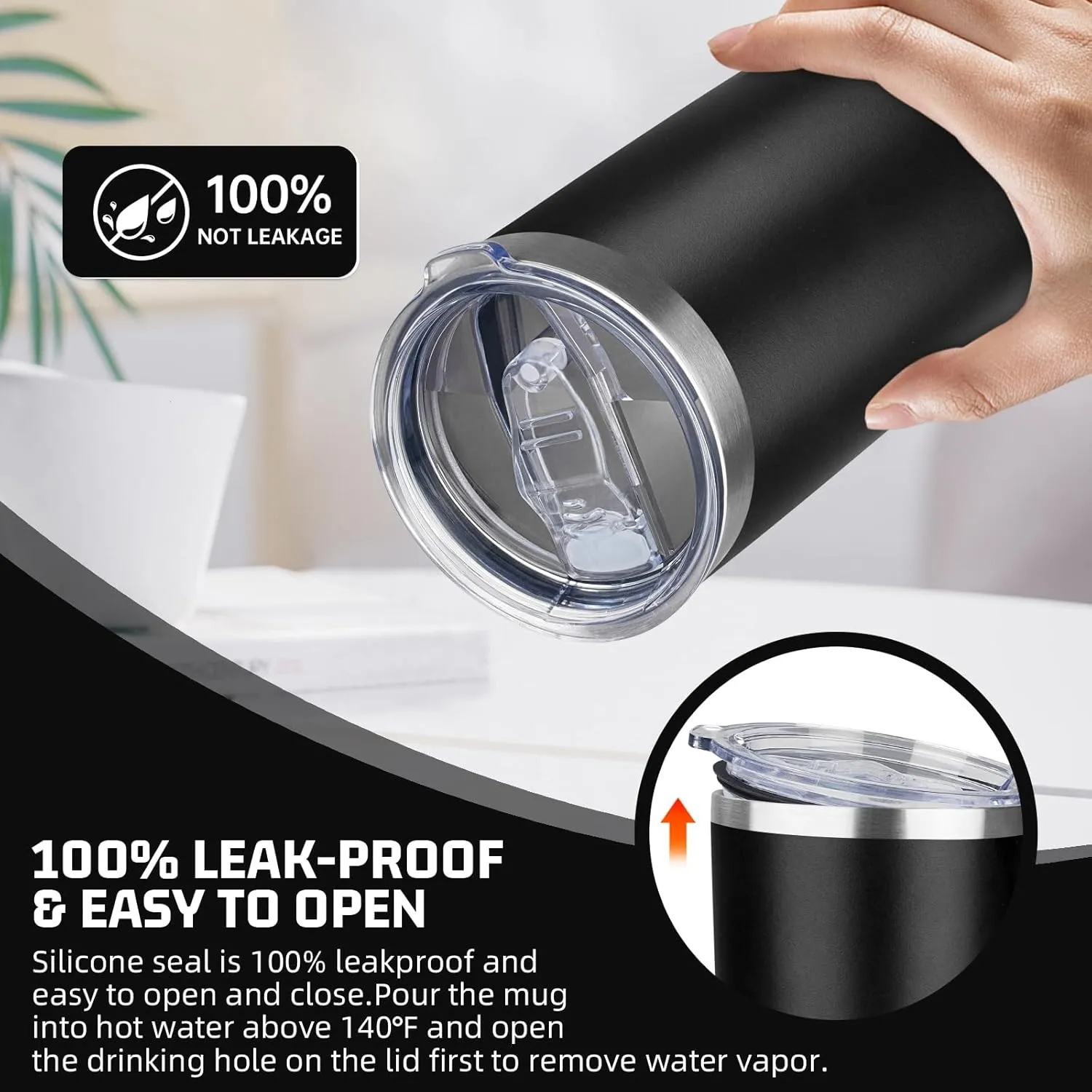 20 oz Tumbler with Lids and Straws, Stainless Steel Insulated Travel Coffee Mug, Double Wall Vacuum Insulated Tumblers, Powder Coated Coffee Tumbler for Cold & Hot Drinks (Black,4pack)