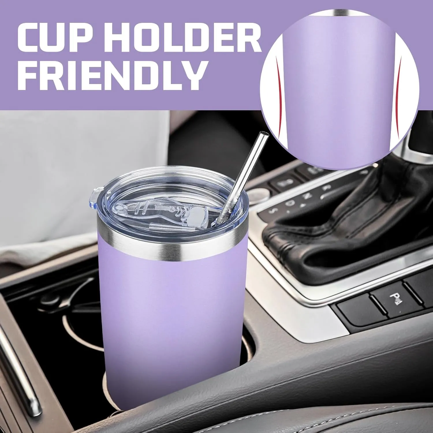 20 oz Tumbler with Lids and Straws, Stainless Steel Insulated Travel Coffee Mug, Double Wall Vacuum Insulated Tumblers, Powder Coated Coffee Tumbler for Cold & Hot Drinks (Light Purple,4pack)