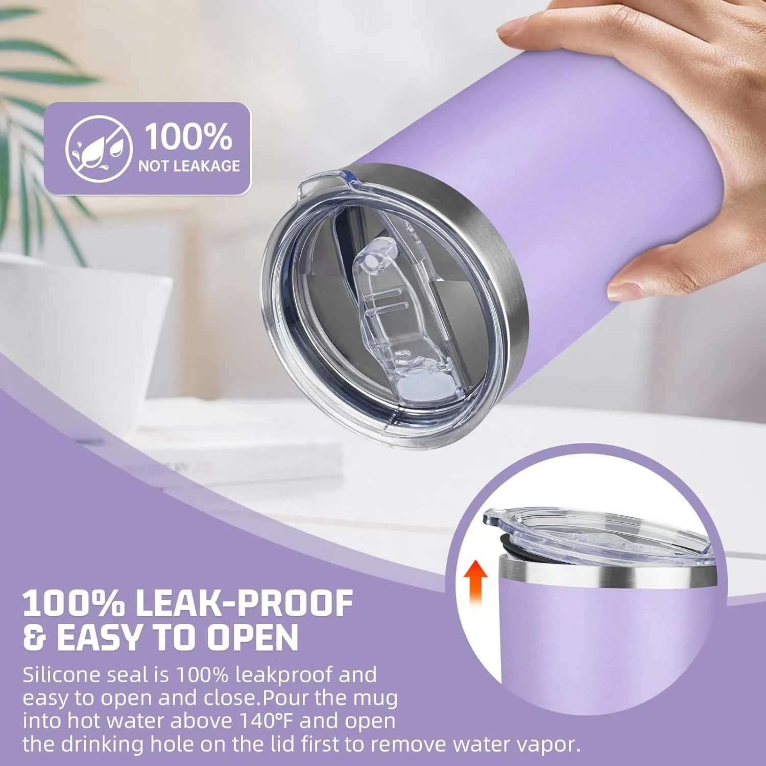 20 oz Tumbler with Lids and Straws, Stainless Steel Insulated Travel Coffee Mug, Double Wall Vacuum Insulated Tumblers, Powder Coated Coffee Tumbler for Cold & Hot Drinks (Light Purple,4pack)