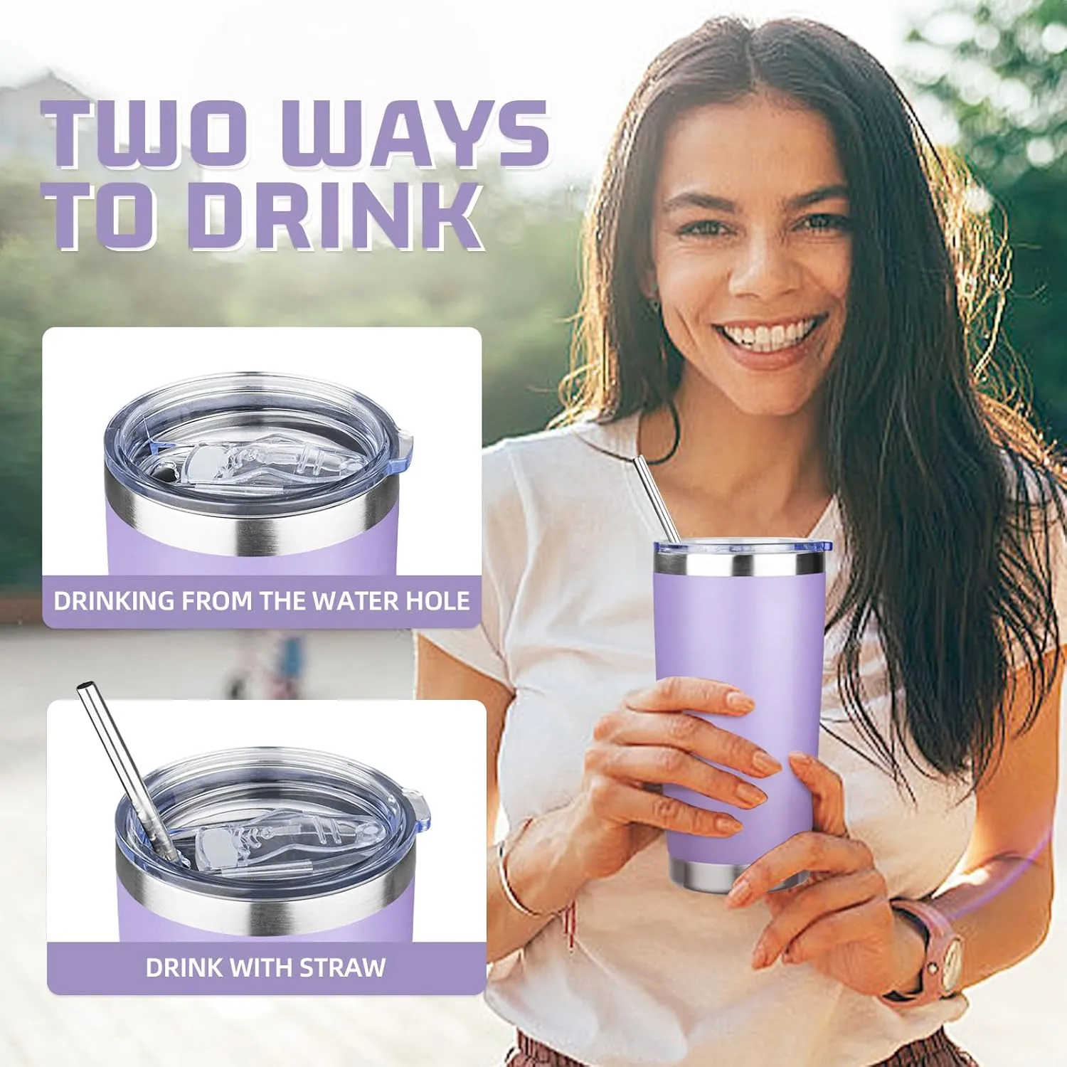 20 oz Tumbler with Lids and Straws, Stainless Steel Insulated Travel Coffee Mug, Double Wall Vacuum Insulated Tumblers, Powder Coated Coffee Tumbler for Cold & Hot Drinks (Light Purple,4pack)