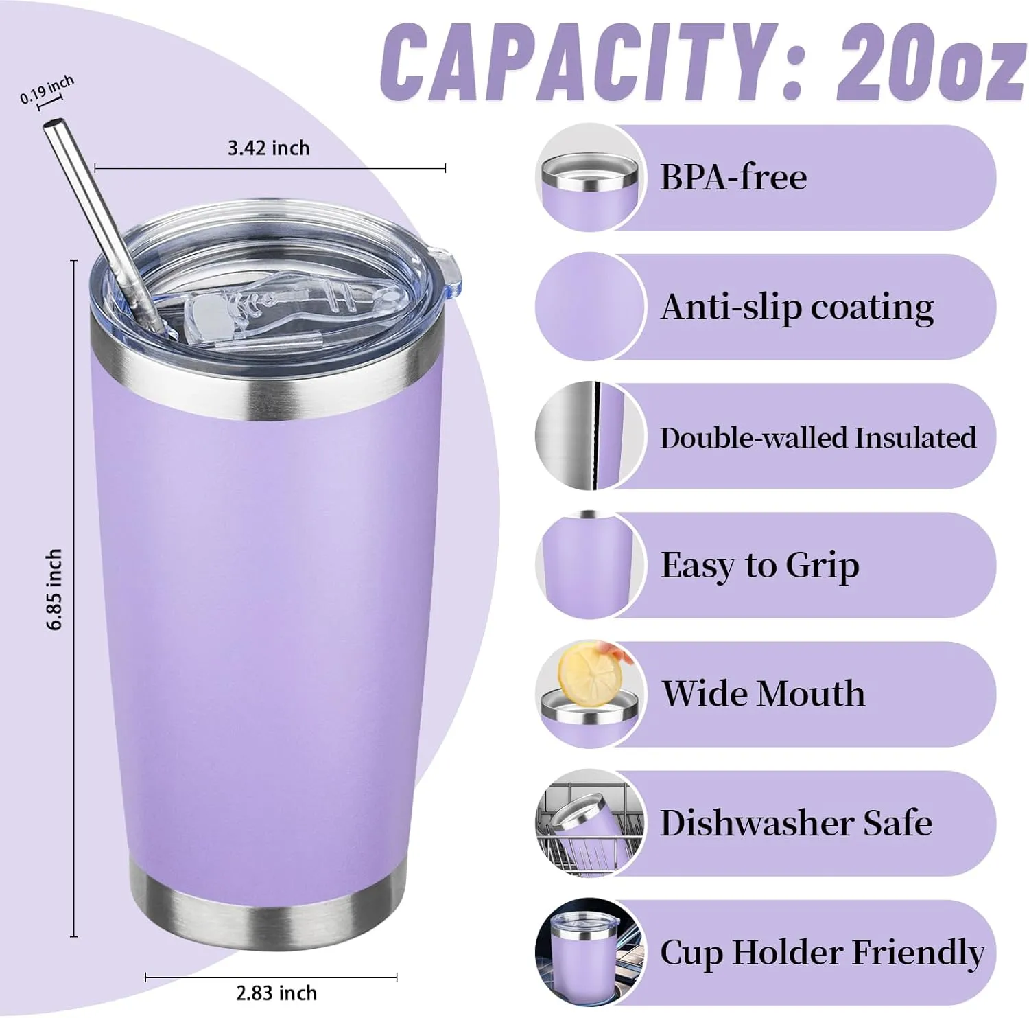 20 oz Tumbler with Lids and Straws, Stainless Steel Insulated Travel Coffee Mug, Double Wall Vacuum Insulated Tumblers, Powder Coated Coffee Tumbler for Cold & Hot Drinks (Mix Color-1)