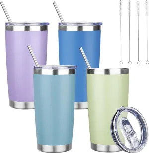20 oz Tumbler with Lids and Straws, Stainless Steel Insulated Travel Coffee Mug, Double Wall Vacuum Insulated Tumblers, Powder Coated Coffee Tumbler for Cold & Hot Drinks (Mix Color-1)