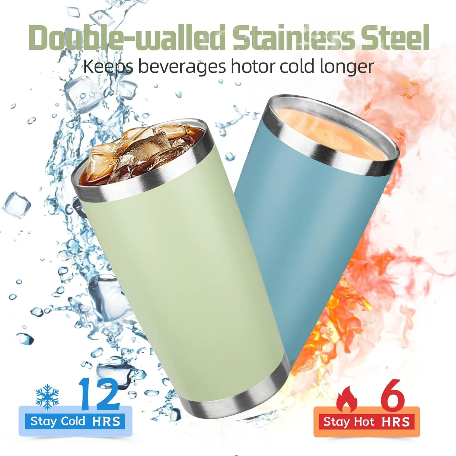 20 oz Tumbler with Lids and Straws, Stainless Steel Insulated Travel Coffee Mug, Double Wall Vacuum Insulated Tumblers, Powder Coated Coffee Tumbler for Cold & Hot Drinks (Mix Color-1)