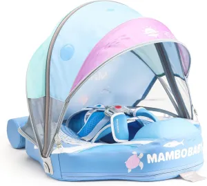 2024 Mambobaby Baby Float with Canopy & Tail Infant Swim Float Non-Inflatable Toddler Pool Float with Skin-Friendly Material for 3-24 Months Baby Boys Grils