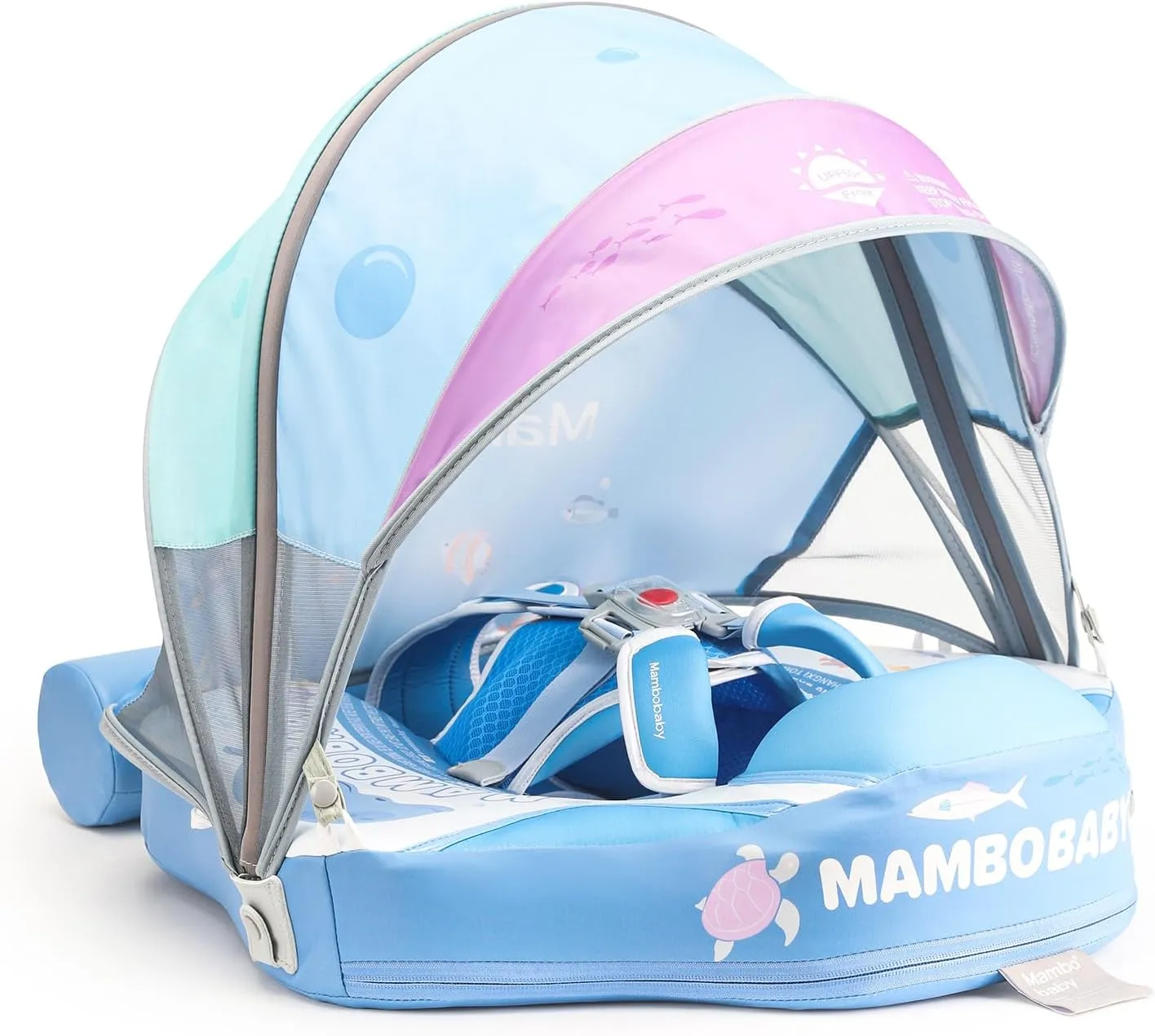 2024 Mambobaby Baby Float with Canopy & Tail Infant Swim Float Non-Inflatable Toddler Pool Float with Skin-Friendly Material for 3-24 Months Baby Boys Grils