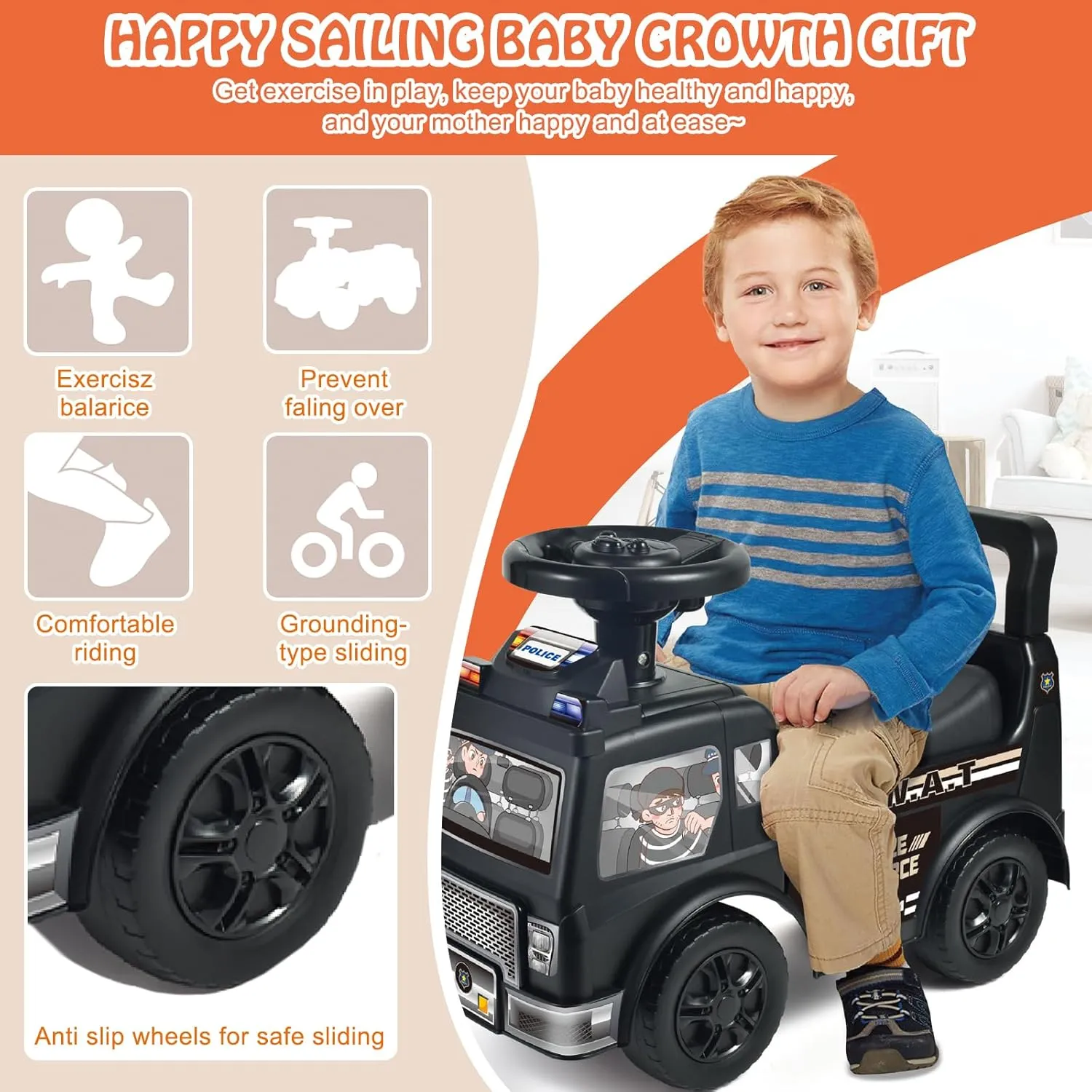 2025 Upgrade Toddler Ride On Toys with Under Seat Storage, Ride On Fire Truck with Music & Steering Wheel, Ride On Push Car for Toddlers 1-3 Years, Red