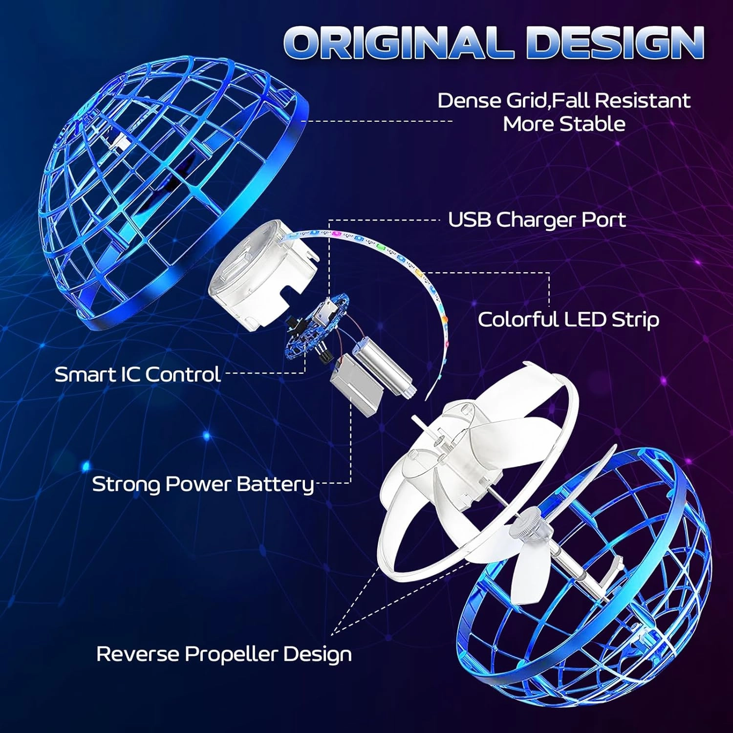 2025 Flying Orb Ball Toy - Cool Novelty Gift Hover Ball Galaxy Boomerang Hand Drone Magic Floating Ball Orbit Mini Outdoor Fidget Toy for Kids Boys Girls Teens - (Blue)