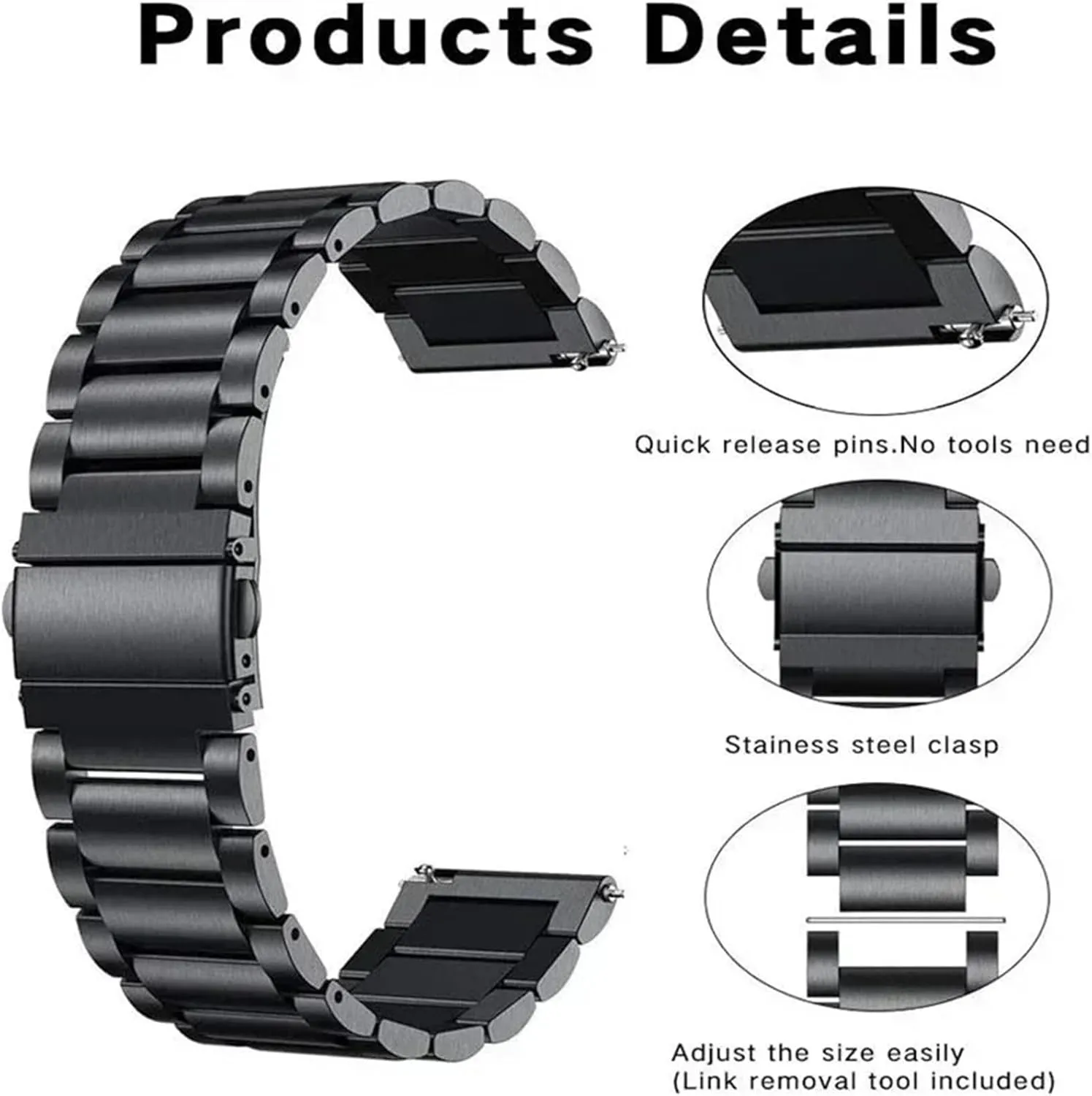 20mm 22mm Metal Strap Stainless Steel Strap With Quick Release Adjustable Man Women Silver