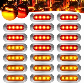 20Pack DC12-24V 3.7 Inch 4 LED Trailer Marker Lights Clearance Light Front Rear Side Indicators Lamp with Chrome Bezel Universal for Truck RV Camper Van Caravan Boat - Amber & Red