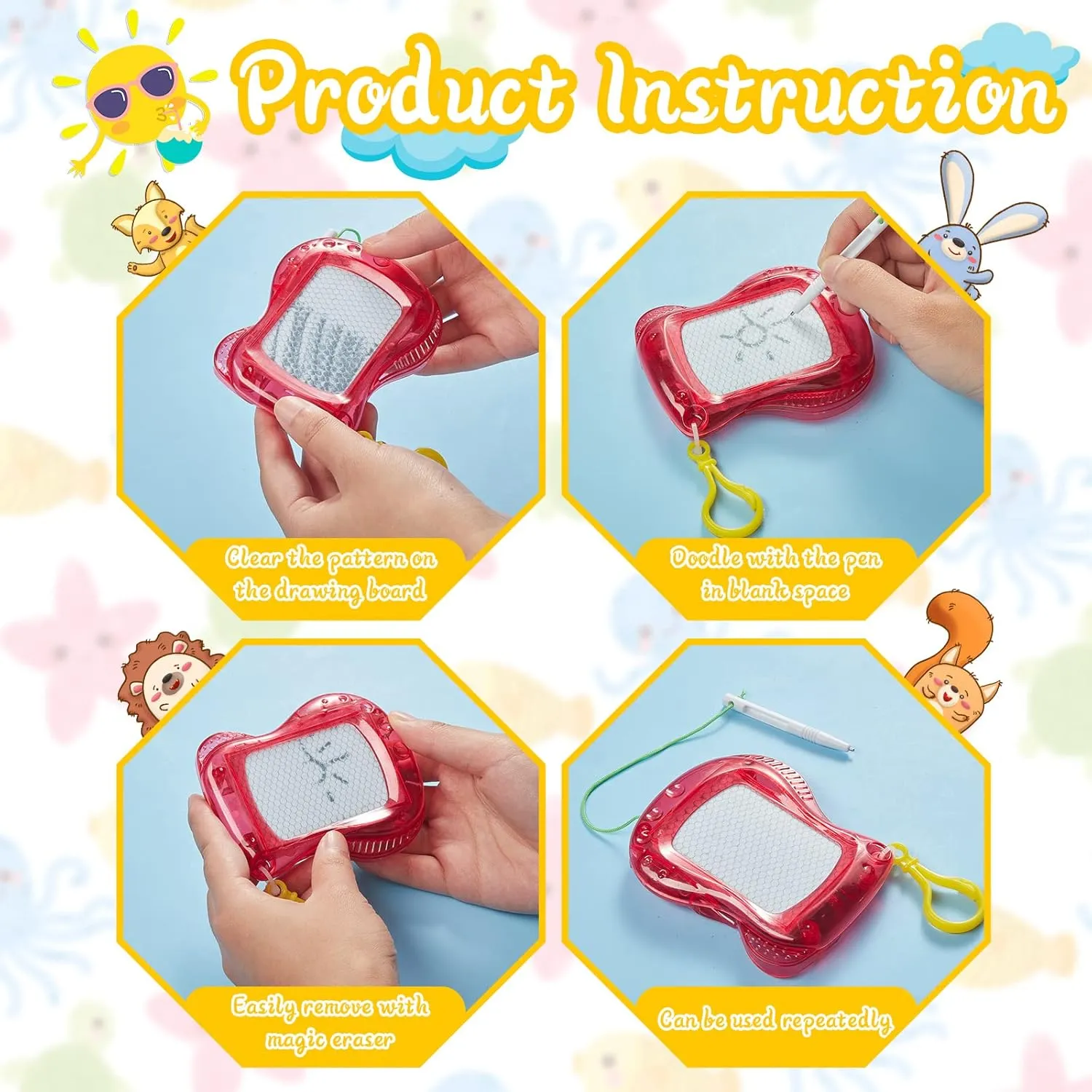 24 Pcs Mini Magnetic Drawing Doodle Boards for Kids Backpack Keychain Clip Drawing Board Erasable Sketch and Painting Pad for Classroom Rewards Party Favors Goodie Bag Stuffers (Classic Style)