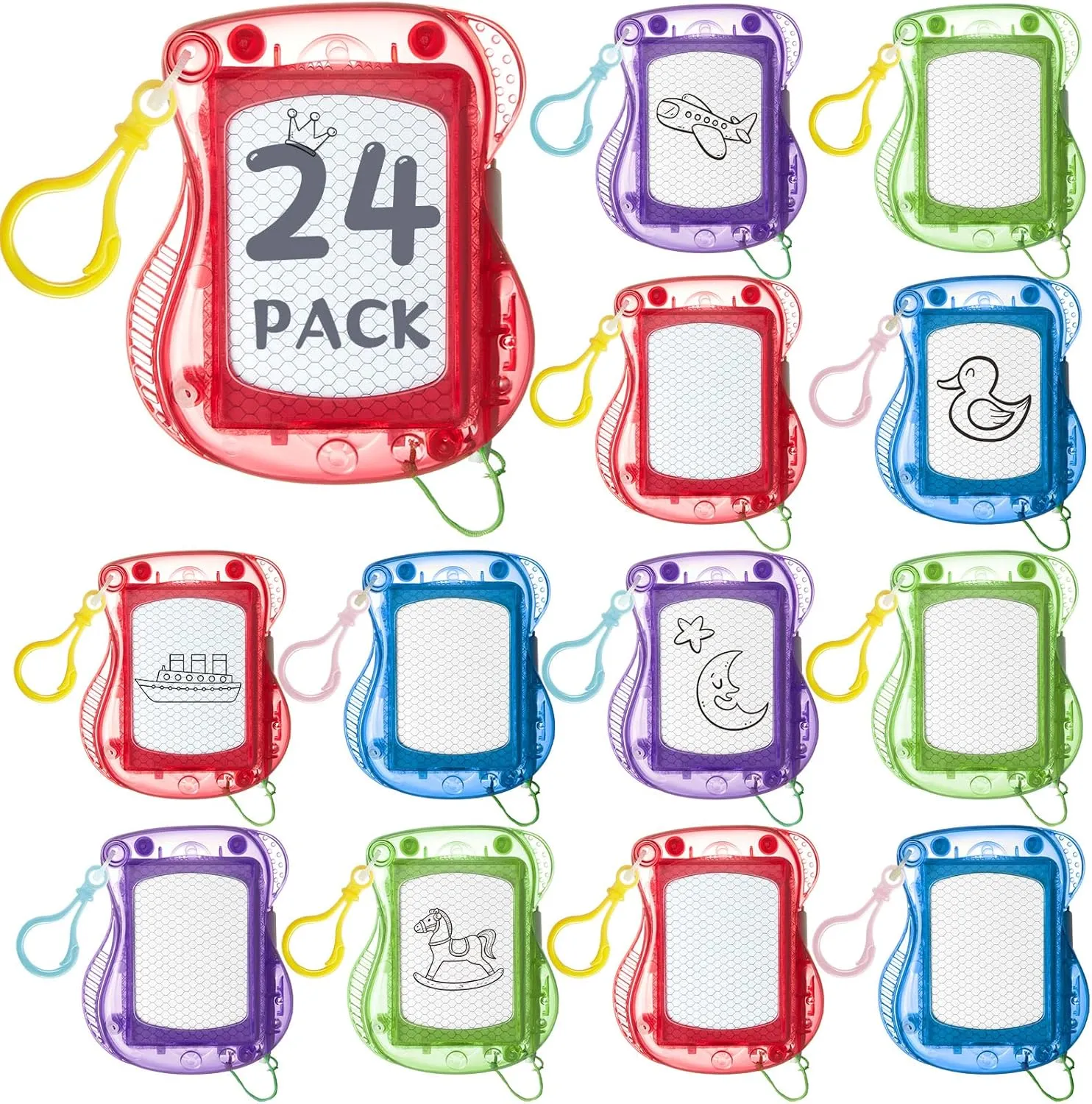 24 Pcs Mini Magnetic Drawing Doodle Boards for Kids Backpack Keychain Clip Drawing Board Erasable Sketch and Painting Pad for Classroom Rewards Party Favors Goodie Bag Stuffers (Classic Style)
