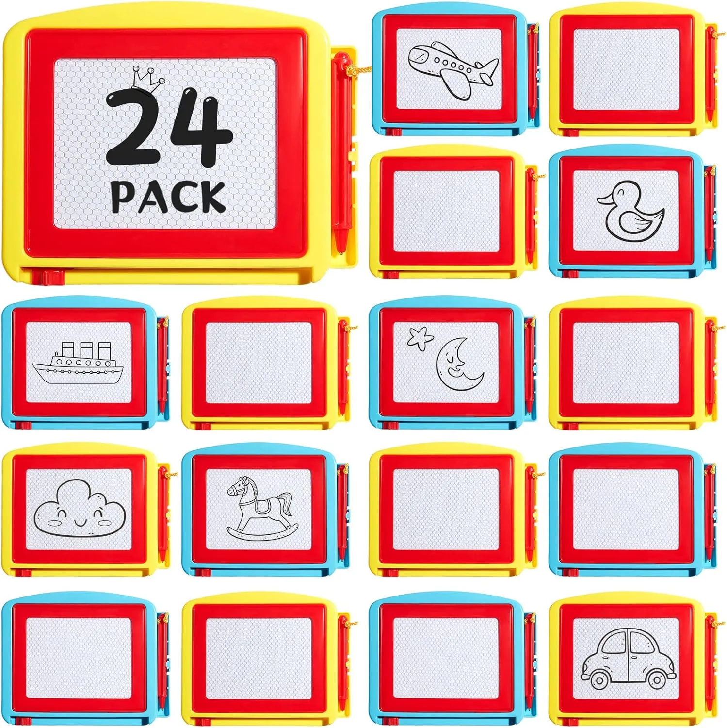 24 Pieces Mini Magnetic Drawing Board for Kids Toddler, Erasable Small Doodle Drawing Board Bulk Writing Painting Sketching Pad Toy for Classroom Rewards Party Favors Student Gifts(Classic)