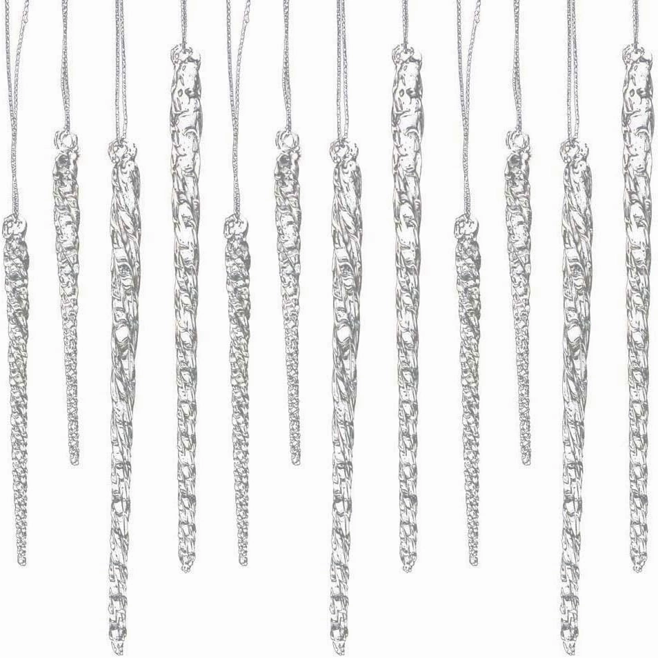 24 piece Set Kurt Adler 3.5in-5.5in Assorted Clear Glass Icicle Ornaments - Set of 2 for Christmas
