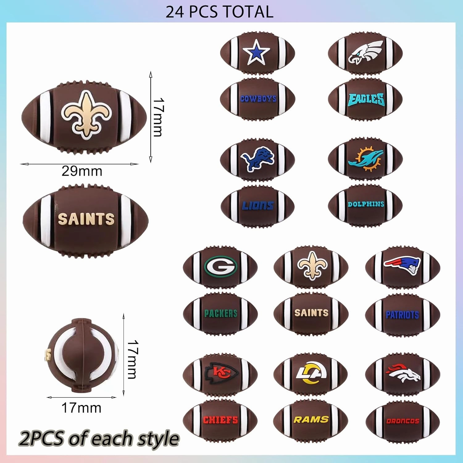 24PCS 3D Rugby Silicone Focal Beads Sports Silicone Beads Focal American Football Focal Beads for Beadable Pen Keychain Making DIY Pen Beads Making(3D Sports)