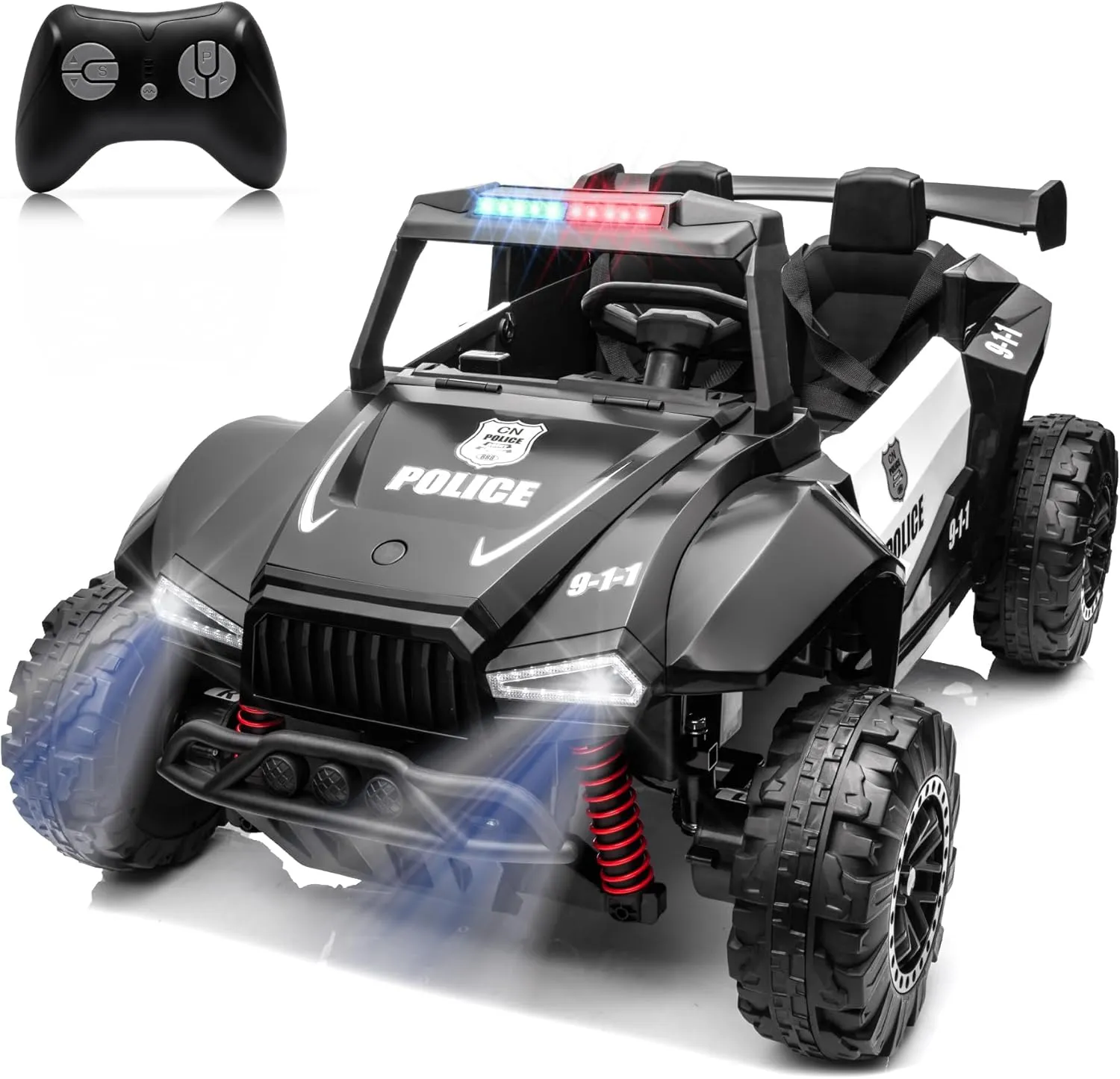 24V 2-Seater Kids Ride On Car Electric Off-Road UTV Side by Side with 200W*2 Powered Wheel Electric Vehicle with Remote Control, Bluetooth, LED Light Gift for Boys and Girls Black