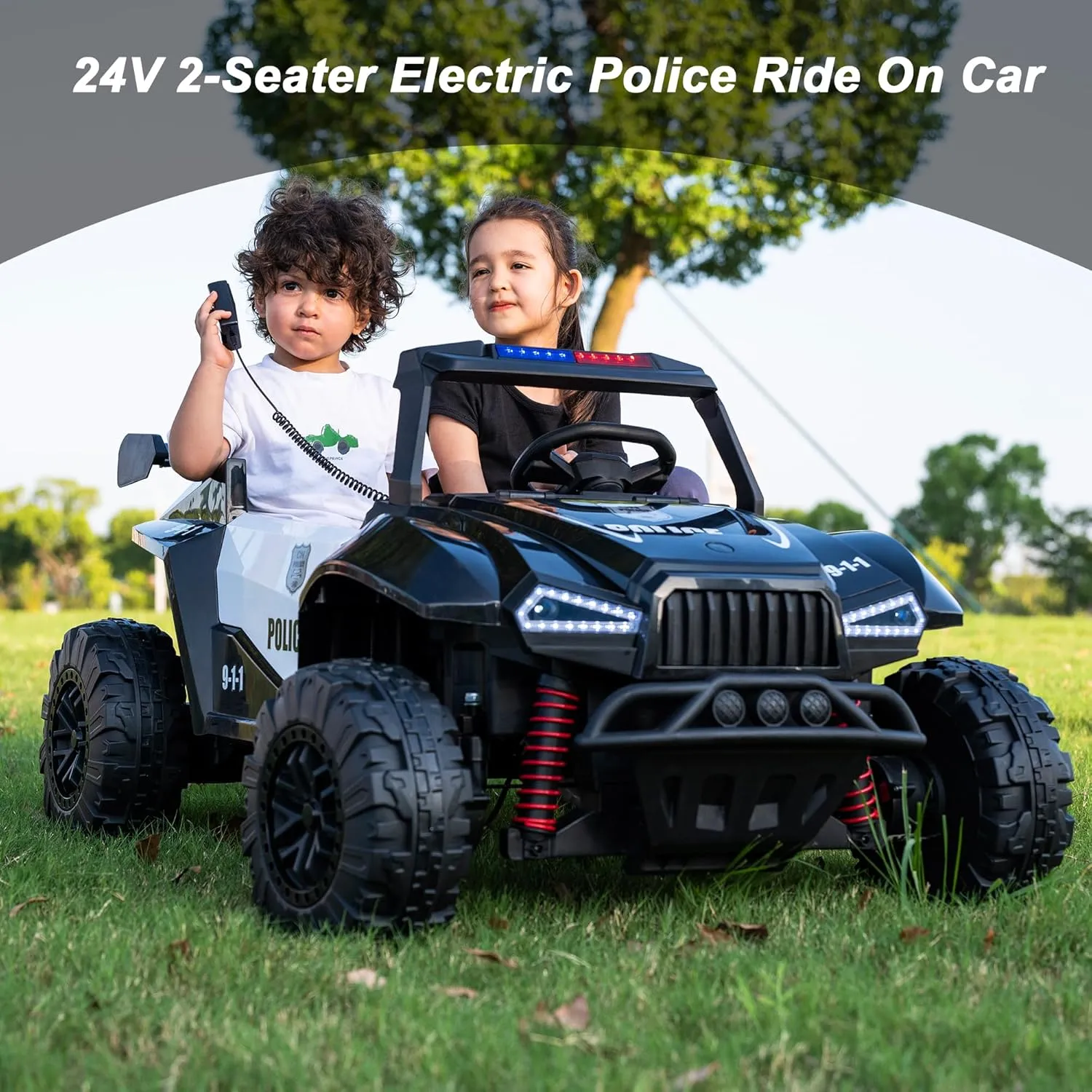 24V 2-Seater Kids Ride On Car Electric Off-Road UTV Side by Side with 200W*2 Powered Wheel Electric Vehicle with Remote Control, Bluetooth, LED Light Gift for Boys and Girls Black