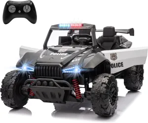 24V Ride on Car Toys for Big Kids, 4 Wheeler Electric Off-Road UTV Trucks with 2-Seater, LED Lights, Music and Remote Control, Police Vehicles for Ages 3  Boys and Girls- Black&White