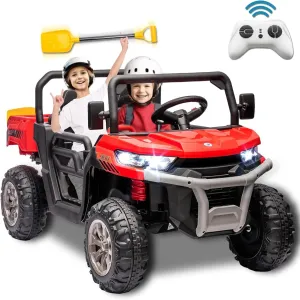 24V Ride on Toys for Big Kids w/Remote Control, 2 Seater Kids UTV w/20 Seat, 2X200W Powerful Motors, 24V Ride on Dump Truck w/Dump Bed, Bluetooth, LED Lights, Power Car Wheels for Boys Girls, Red