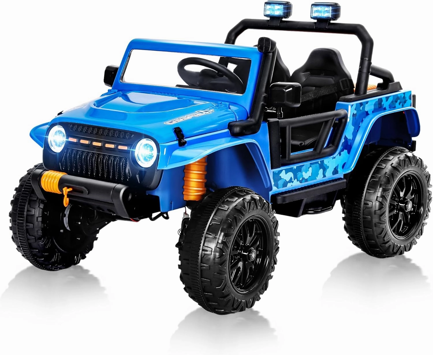 24V Kids Ride on Car, 2 Seater 4WD Electric Car for Kids w/Parent Remote Control, Off-Road Ride on Truck Car, Power Wheels, Kids Jeep with LED Lights, Bluetooth Music, Gift for Kids Ages 3 , Blue