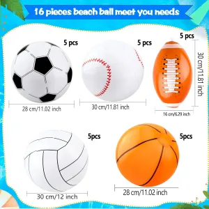25 Pack 12 Inch Inflatable Sports Beach Ball Blow Up Basketball Soccer Baseball Rugby Volleyball Beach Balls Pool Balls for Summer Beach Pool Party Favor, 5 Styles