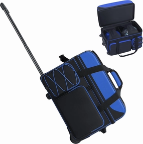 2 Ball Bowling Bag With Wheels, Sturdy Double Roller 2 Ball Bowling Bag With Separate Shoe Compartment, Multi-Pockets, Large Bowling Ball Bag With Extendable Retractable Handle To 42"