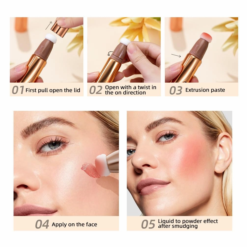 2 in 1 Multifunctional Makeup Pen, Contour Blush Highlighter, Pearl Fine Shine, Matte Natural Brighten Face Makeup (5, 1)