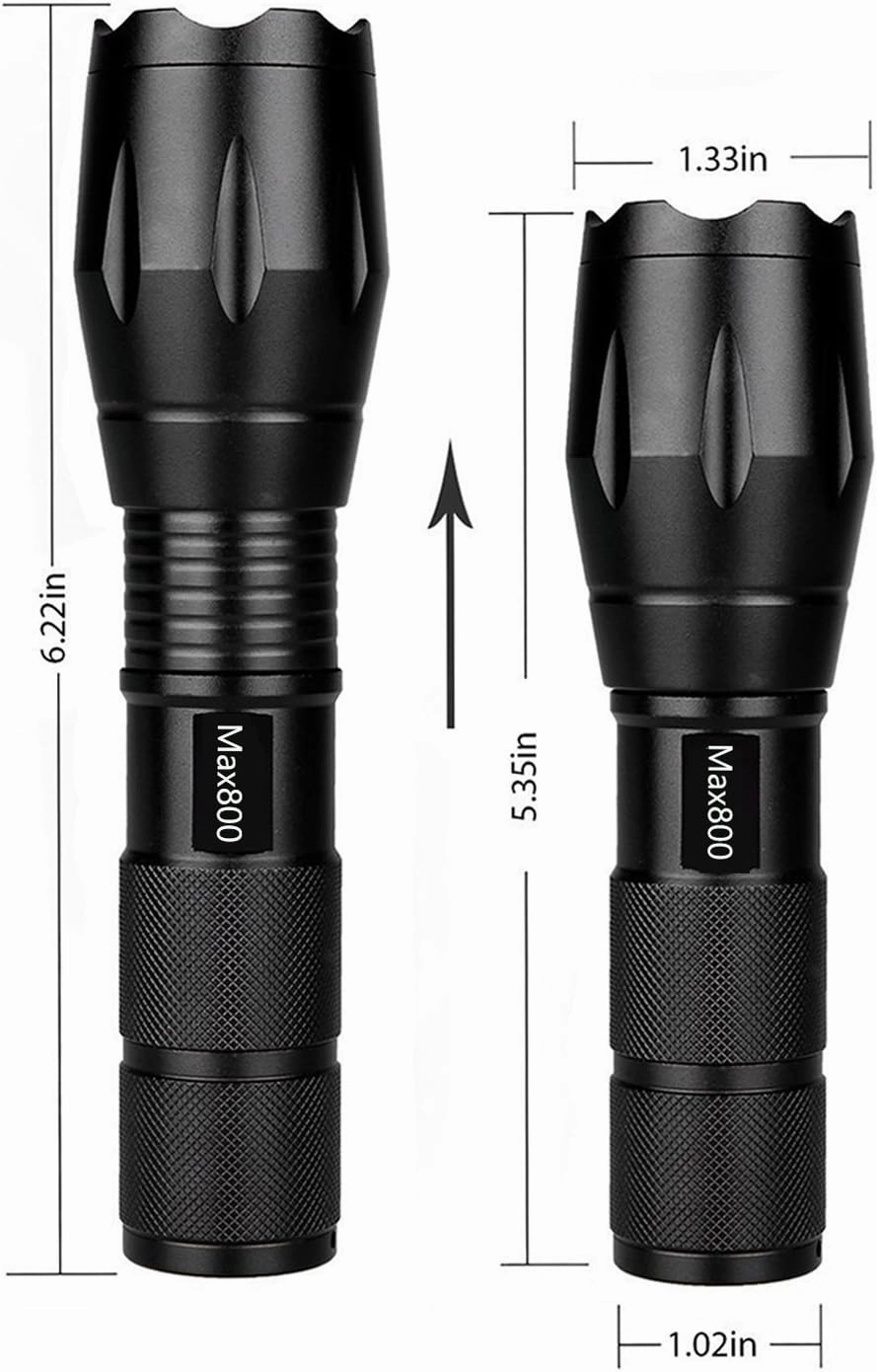 2 Pack LED Tactical Flashlight Water Resistant Military Grade 2000 Lumens 5 Modes Zoom Function Ultra Bright Torch