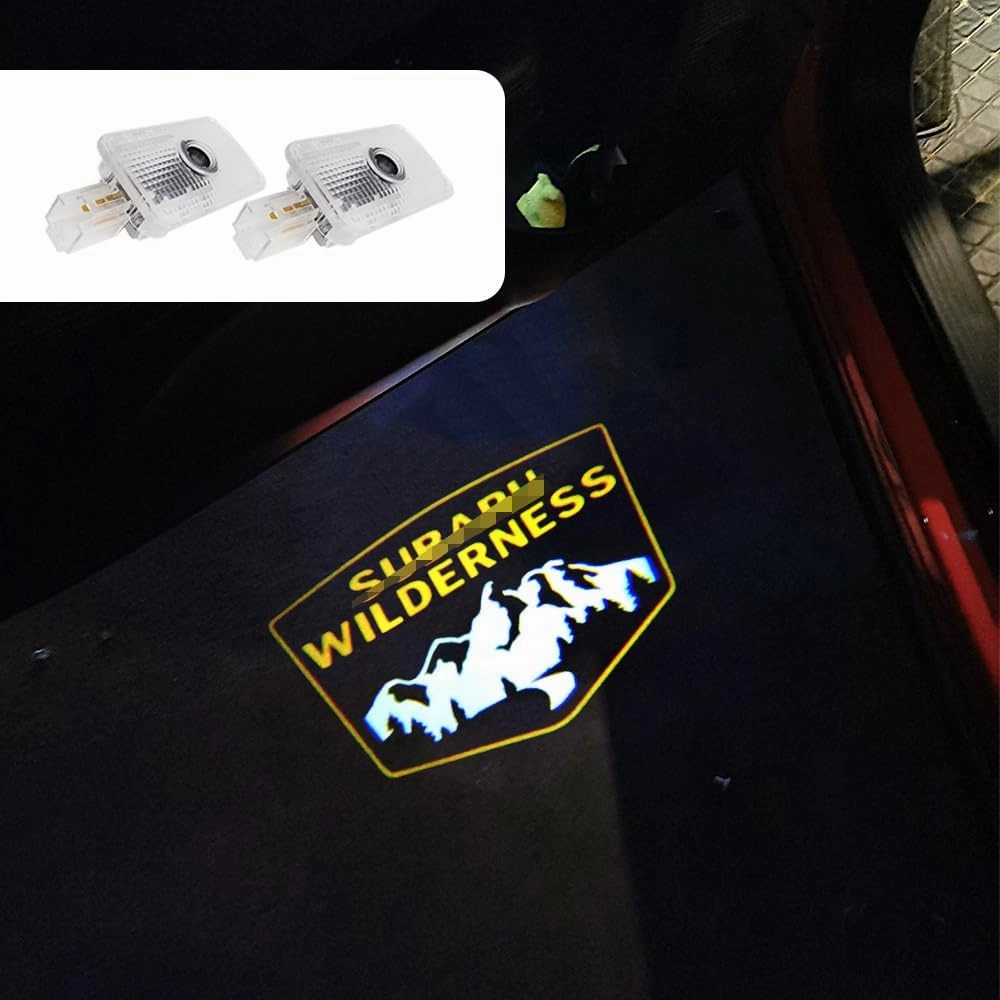 2 pcs Non-Fading LED Car Door Logo Lights Courtesy Projector Laser Welcome Light Ghost Shadow Forester Wilderness Accessories Puddle lamp for Forester Outback(Wilderness-Yellow)