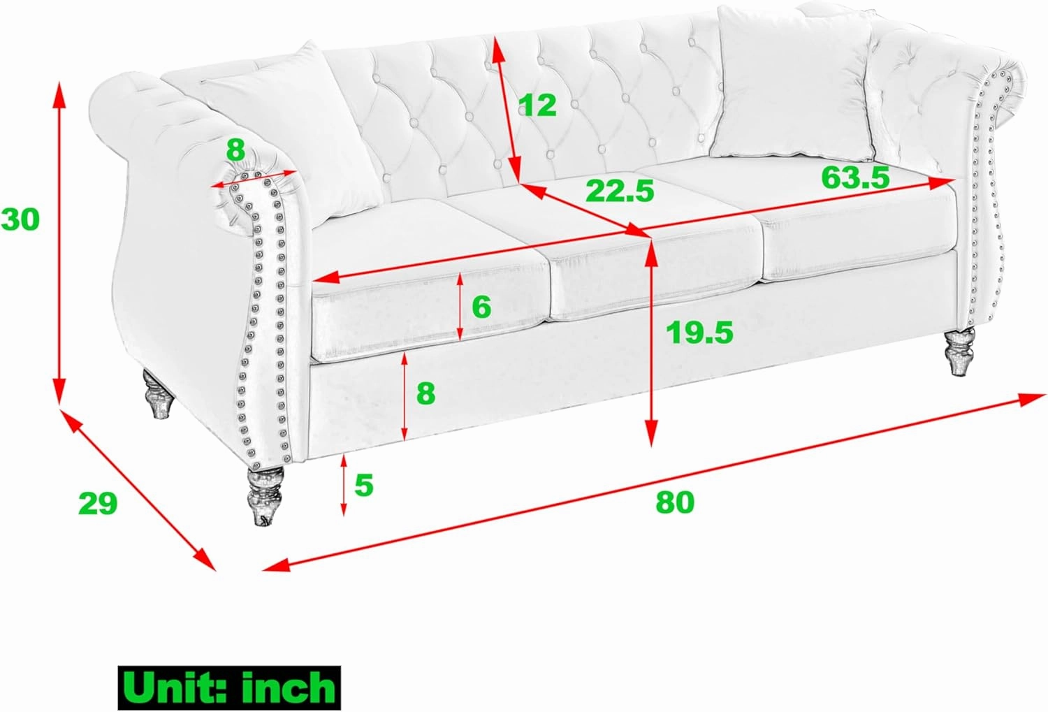 2 Piece Chesterfield Sofa Set for 6, 3 Seater   3 Seater Sofa Set, Velvet Upholstered Tufted Couch Set, 80" Couch and Couch Set with Nailhead & Rolled Arms & Pillows for Living Room (Beige)