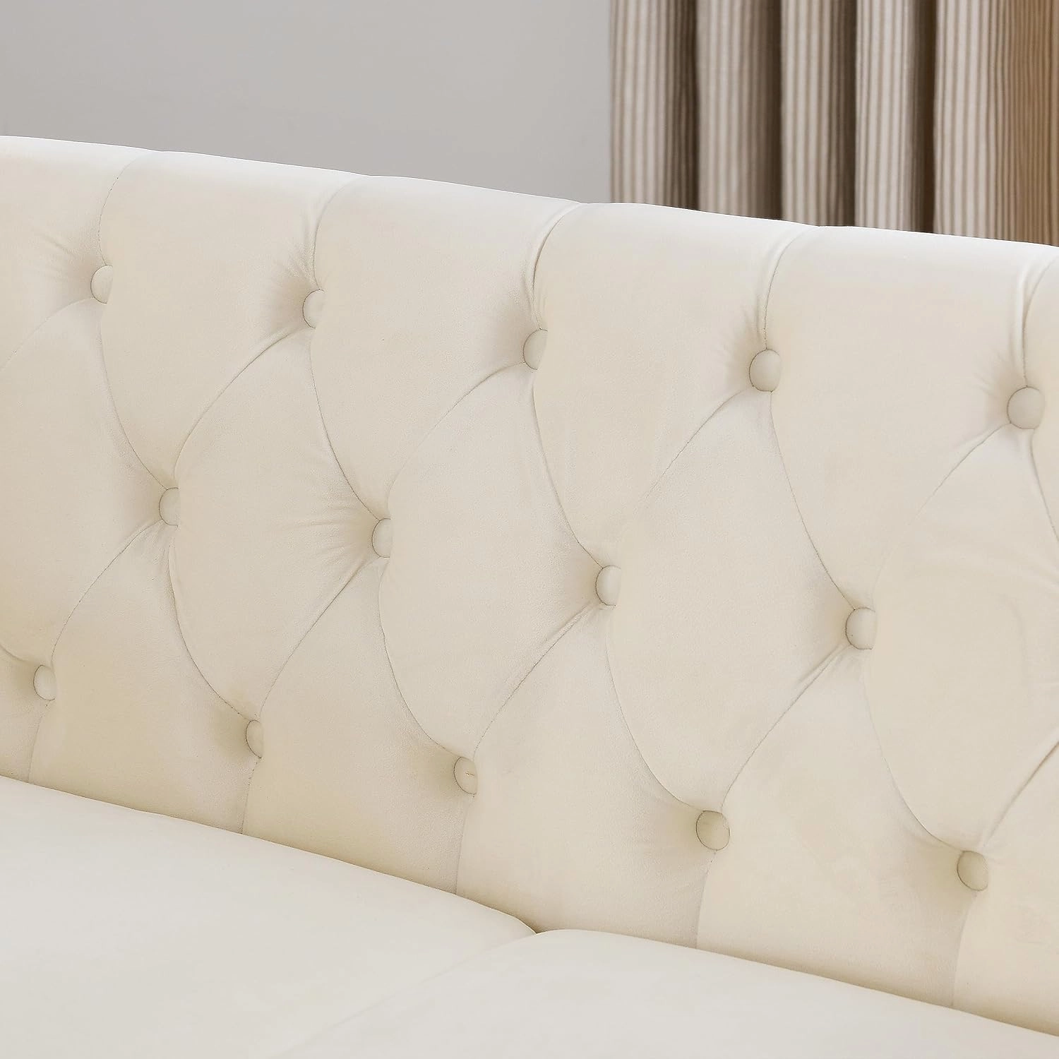 2 Piece Chesterfield Sofa Set for 6, 3 Seater   3 Seater Sofa Set, Velvet Upholstered Tufted Couch Set, 80" Couch and Couch Set with Nailhead & Rolled Arms & Pillows for Living Room (Beige)