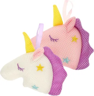 2Pcs Unicorn Bath Shower Mesh Exfoliating Sponges Soft White Pink Body Scrubbers for Men Women for Relaxing Spa Experience and Daily Cleansing