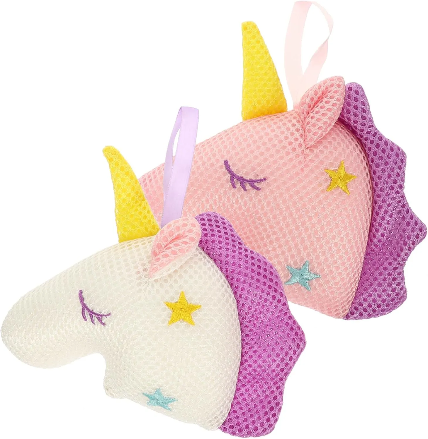2Pcs Unicorn Bath Shower Mesh Exfoliating Sponges Soft White Pink Body Scrubbers for Men Women for Relaxing Spa Experience and Daily Cleansing