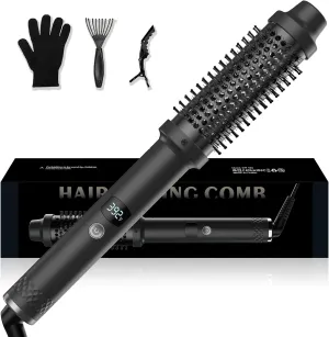 3-in-1 Hot Round Brush Styler - Thermal Brush for Curling & Straightening, Heated Curling Brush with Negative Ion, Dual Voltage for Travel, Medium-Length Hair